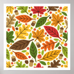 Buntes Herbstlaub und Eicheln Muster Poster