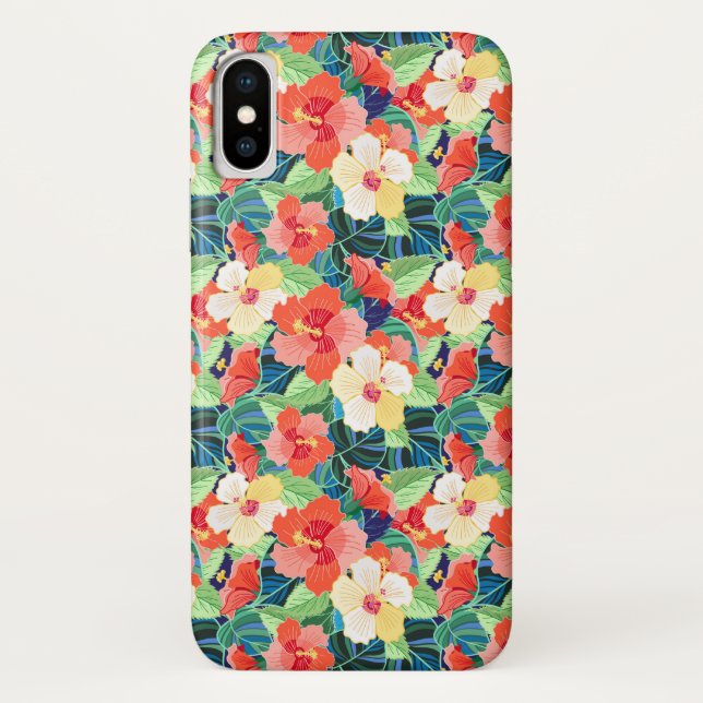 Buntes Hibiskus-Muster Case-Mate iPhone Hülle (Rückseite)