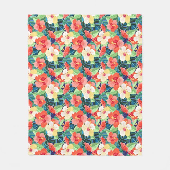 Buntes Hibiskus-Muster Fleecedecke (Vorderseite)