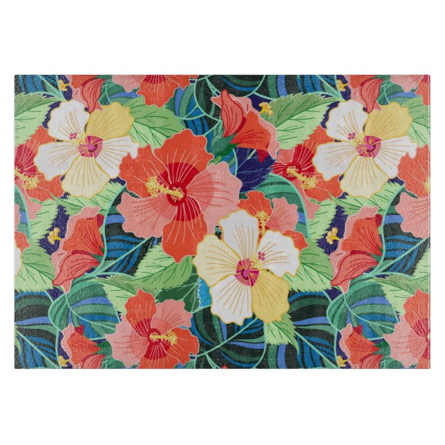 Buntes Hibiskus-Muster Schneidebrett (Vorderseite)