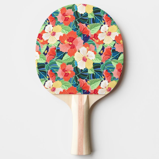 Buntes Hibiskus-Muster Tischtennis Schläger (Vorderseite)