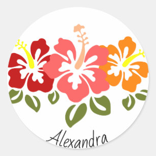 Buntes Hibiskus-Trio personalisiert Runder Aufkleber