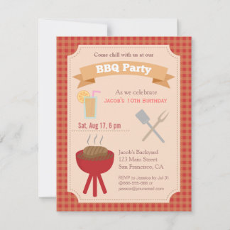 Buntes Hinterhof-Grillen-Party, kariertes Muster Einladung