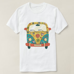Buntes Hippie-Bus-Grafik-T-Shirt Retro-Frieden T-Shirt
