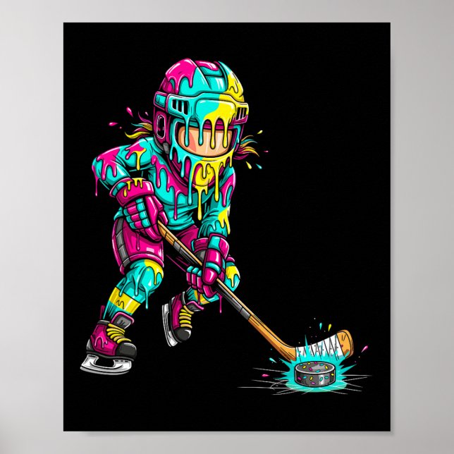 Buntes Hockey-Eis-Drip-Player (1)  Poster (Vorne)