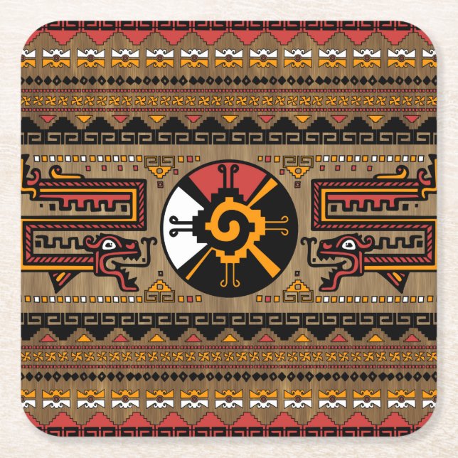 Buntes Hunab Ku Mayasymbol #5 Rechteckiger Pappuntersetzer (Vorderseite)