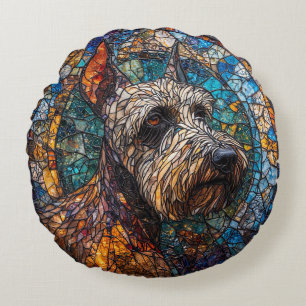 Buntes Hunde-Buntglasporträt Rundes Kissen