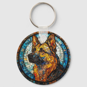 Buntes Hunde-Buntglasporträt Schlüsselanhänger