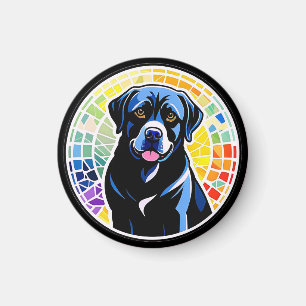 Buntes Hundeporträt in einem Regenbogen-Mosaik-Kre Magnet