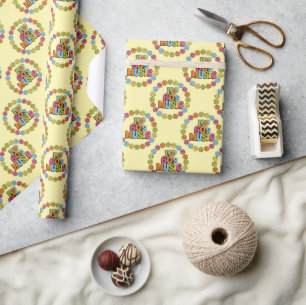 Buntes Ich liebe 60er-Musik auf Creme Geschenkpapier