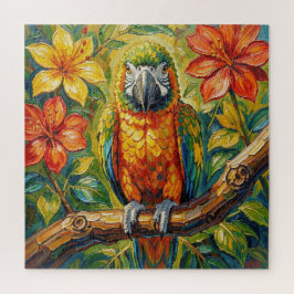 Buntes Impasto-Papagei und tropische Blume