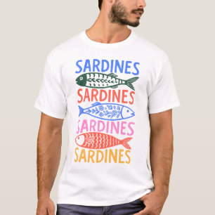 Buntes Italienisches Sommer-Sardinen-Grafik-T-Shir T-Shirt