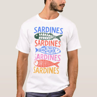 Buntes Italienisches Sommer-Sardinen-Grafik-T-Shir T-Shirt