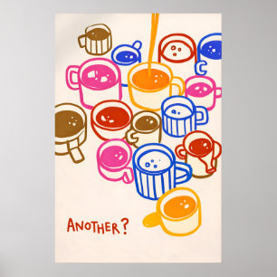 Buntes Kaffeetassen-Poster, Küchenzitat-Druck Poster