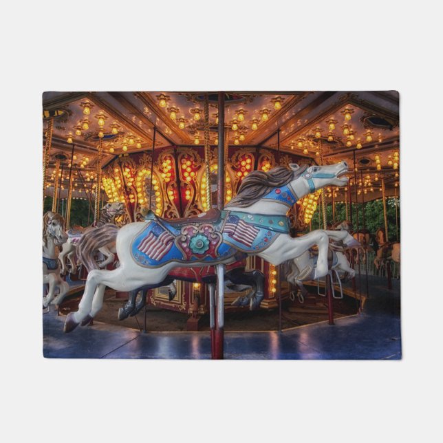 Buntes Karussell-Pferd und fröhliche gehen Runde Fußmatte (Vorderseite)