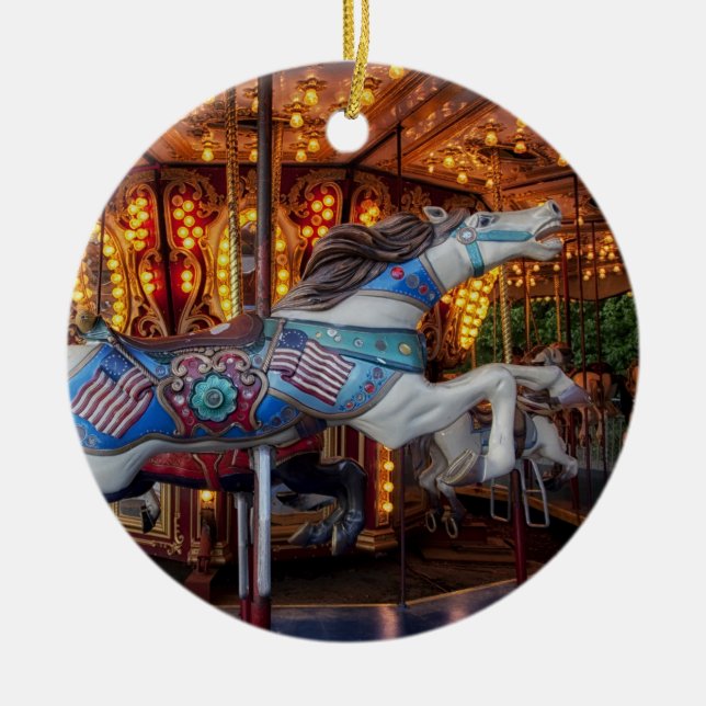 Buntes Karussell-Pferd und fröhliche gehen Runde Keramikornament (Vorne)