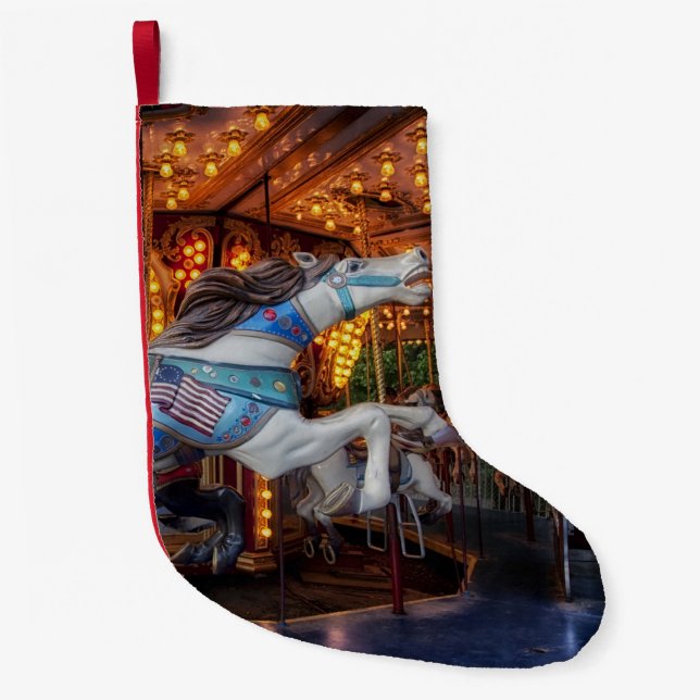 Buntes Karussell-Pferd und fröhliche gehen Runde Kleiner Weihnachtsstrumpf (Vorderseite)