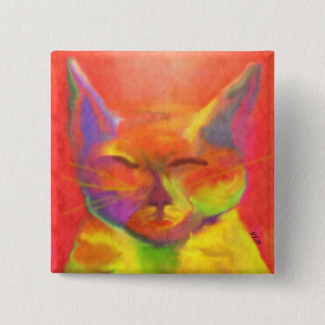 Buntes Katzen-Kunst-Button Button (Vorderseite)