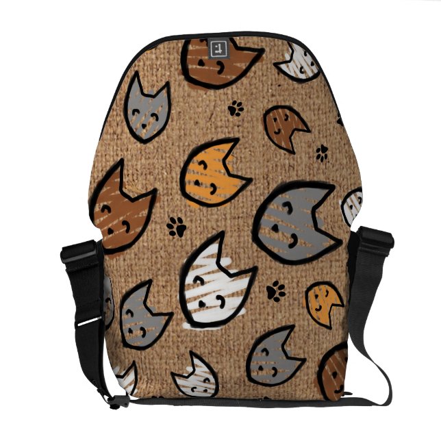 Buntes Katzen-und Tatzen-Muster auf Kuriertasche (Rückseite offen)