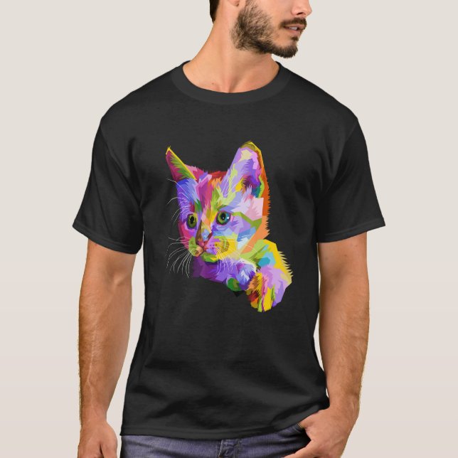Buntes Katzenbild T-Shirt (Vorderseite)