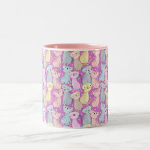 Buntes Kawaii süßes Katzenmuster für Katzenliebhab Zweifarbige Tasse