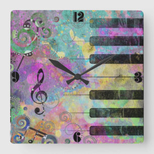 Buntes Klavier der coolen Wasserfarbe-Spritzer Quadratische Wanduhr