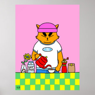 Buntes Küchen-Kaffeekatze Poster