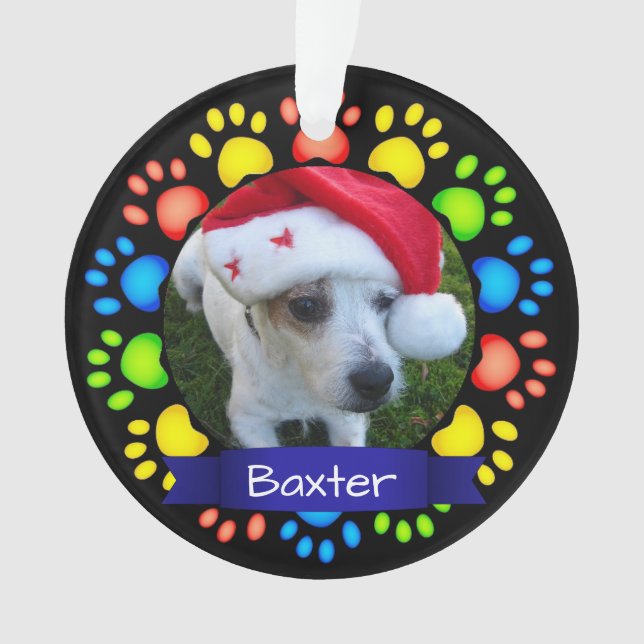 Buntes kundenspezifisches Weihnachtshaustier-Foto Ornament (Vorderseite)