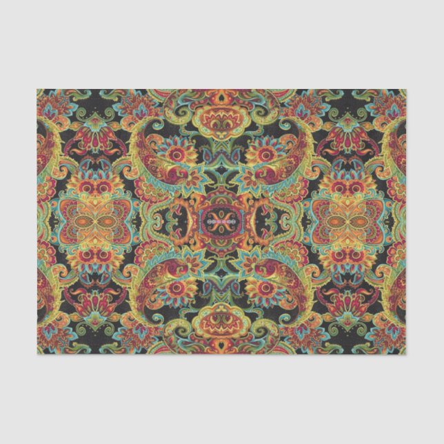 Buntes künstlerisches gezeichnetes Paisley-Muster Seidenpapier (Vorderseite)