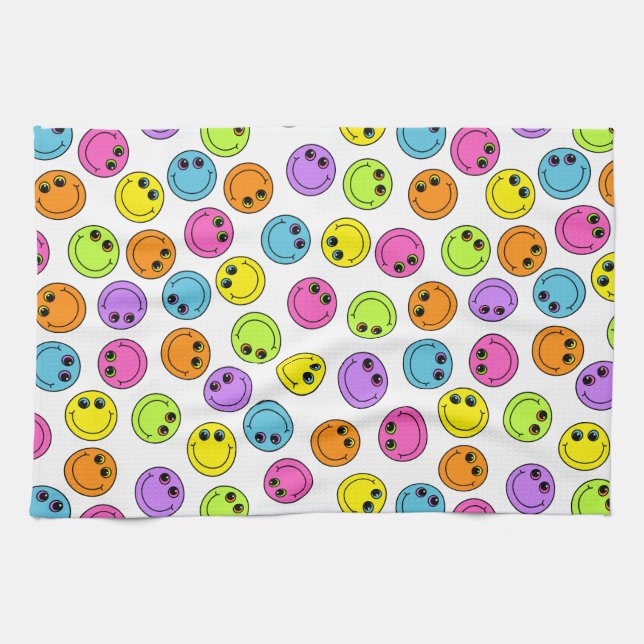Buntes lächelndes Emoji stellt gegenüber Handtuch (Horizontal)
