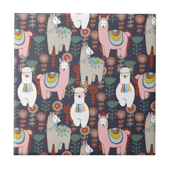 Buntes Lama-Muster Fliese (Vorderseite)