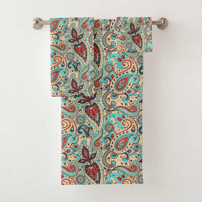 buntes Landpaisley-Fliesen-Muster Badhandtuch Set (Insitu)
