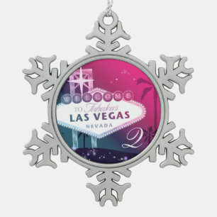 Buntes Las Vegas, das Monogramm-Andenken Wedding Schneeflocken Zinn-Ornament