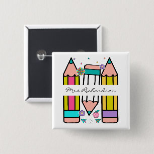 Buntes Lehrernamens-Bleistift-Cartoon  Button