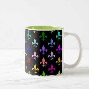 Buntes Lilienmuster auf Schwarzem Zweifarbige Tasse