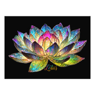 Buntes Lotusblumen-Buntglas auf Schwarz Fotodruck