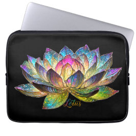 Buntes Lotusblumen-Buntglas auf schwarzem Grund Laptopschutzhülle