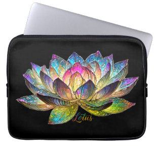 Buntes Lotusblumen-Buntglas auf schwarzem Grund Laptopschutzhülle