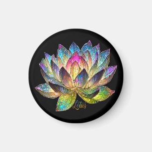 Buntes Lotusblumenfenster auf Schwarz Magnet