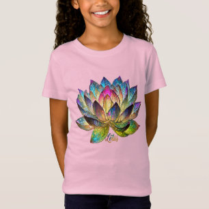 Buntes Lotusblumenfenster in Buntglasarbeit T-Shirt