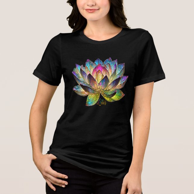 Buntes Lotusblumenfenster in Buntglasarbeit Tri-Blend Shirt (Vorderseite)