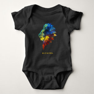Buntes Löwenkönig-Wasserfarben-Monogramm für ihn Baby Strampler