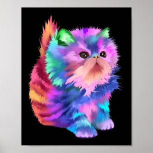 Buntes Lustiges Verrücktes Regenbogen-Kätzchen-Rav Poster