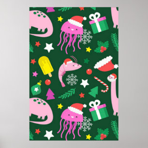 buntes, lustiges Weihnachtsmuster Poster