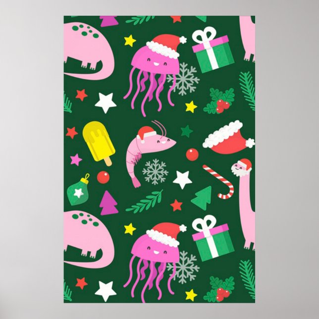 buntes, lustiges Weihnachtsmuster Poster (Vorne)