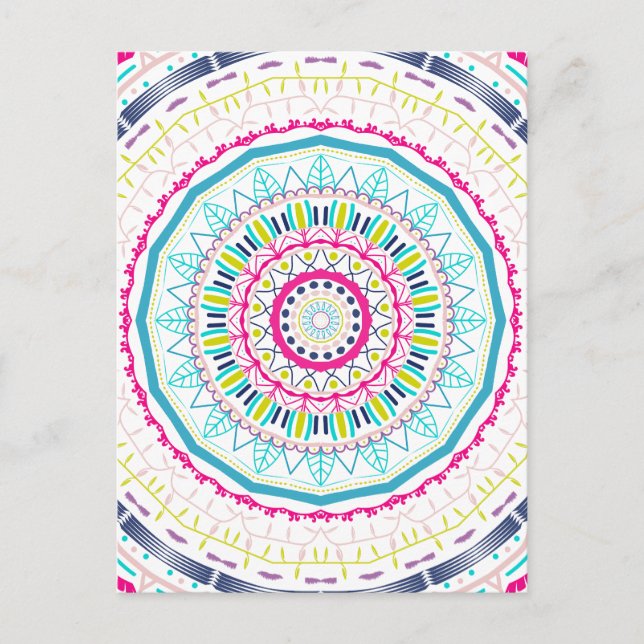 buntes Mandala Ankündigungspostkarte (Vorderseite)