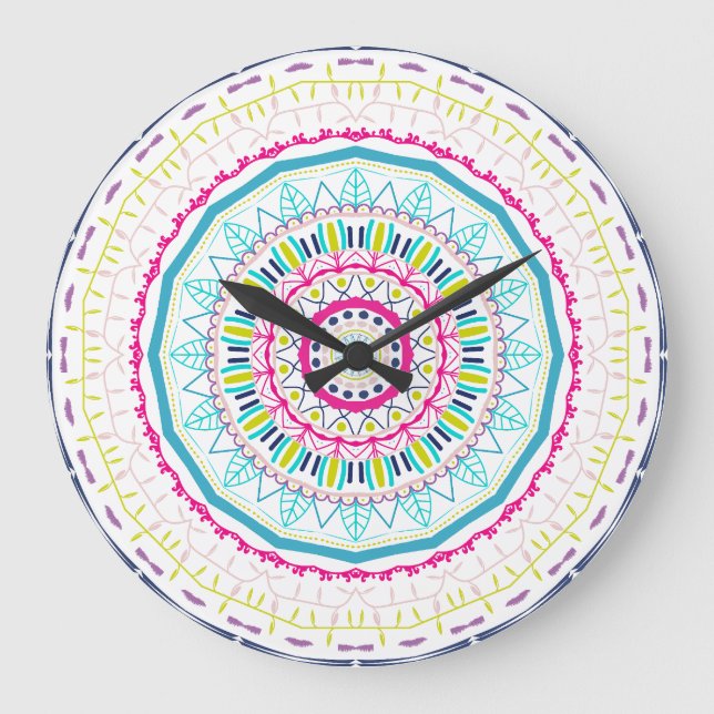buntes Mandala Große Wanduhr (Vorderseite)