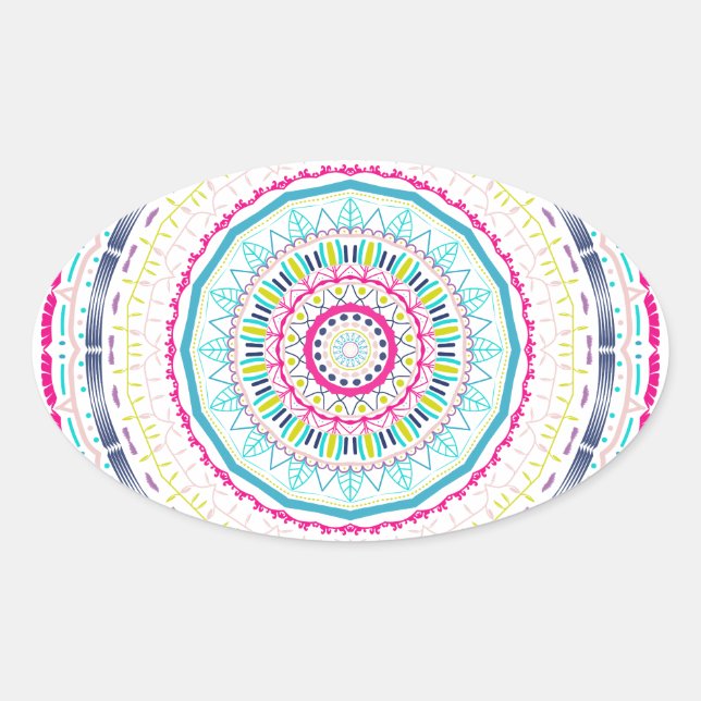 buntes Mandala Ovaler Aufkleber (Vorderseite)
