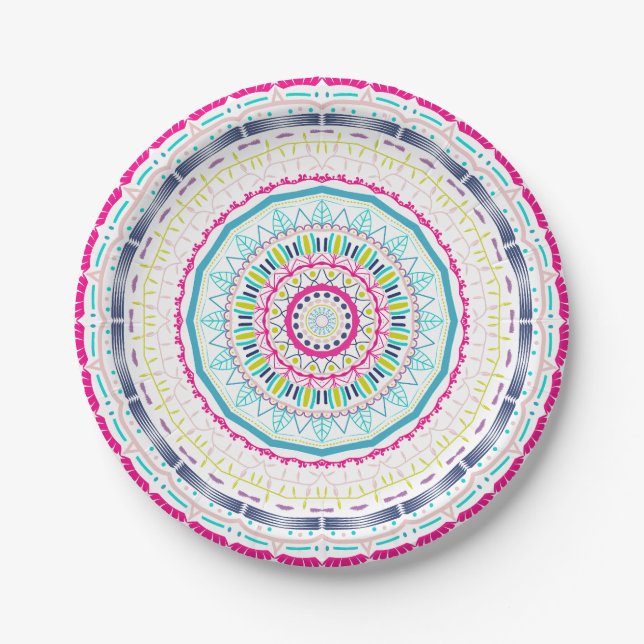 buntes Mandala Pappteller (Vorderseite)