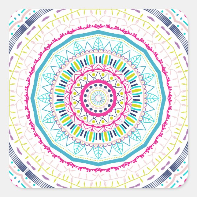 buntes Mandala Quadratischer Aufkleber (Vorderseite)